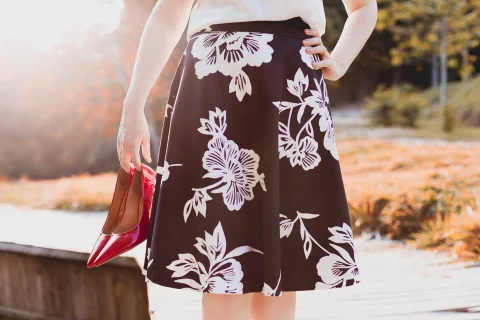 Black midi skirt with white flowers